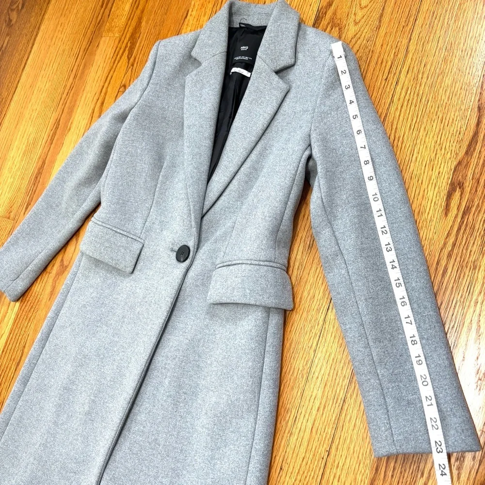 Mango MNG heather gray wool blend one button business classic tailored pea coat